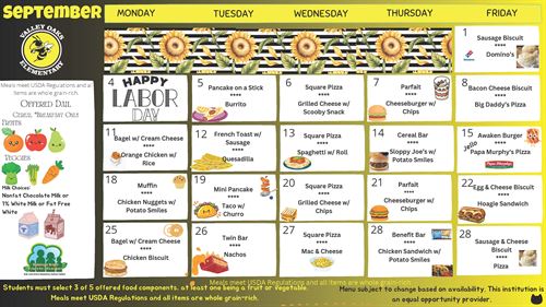 Valley Oaks September Menu